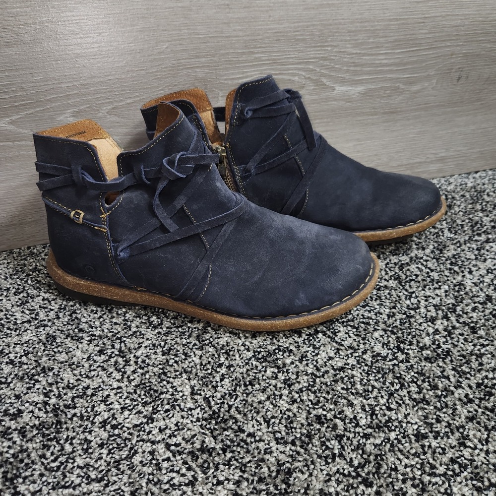 BORN Women's Tarkiln Suede Leather Ankle Boot Navy Blue 11 Ankle Booties Strappy